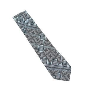 Vintage 70s Grenada Tie Textured Mod Art Deco Mid Century Modern Blue Black